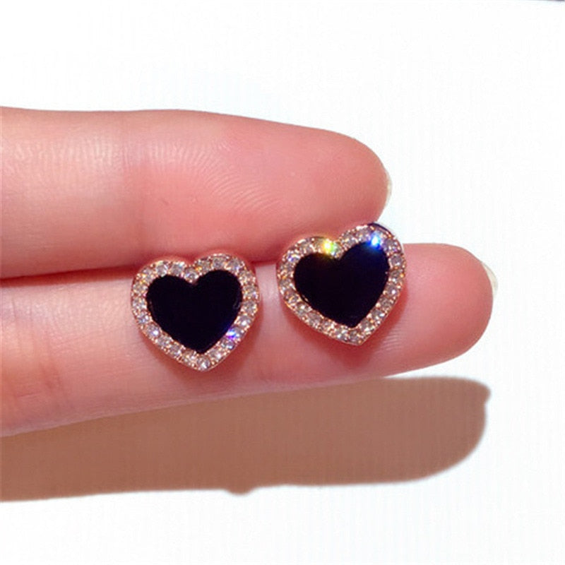 Niedliche Koreanische Ohrringe Herz Bling Zirkon Stein Roségoldfarbene Steckerohrringe für Frauen Mode Schmuck 2024 Neues Geschenk