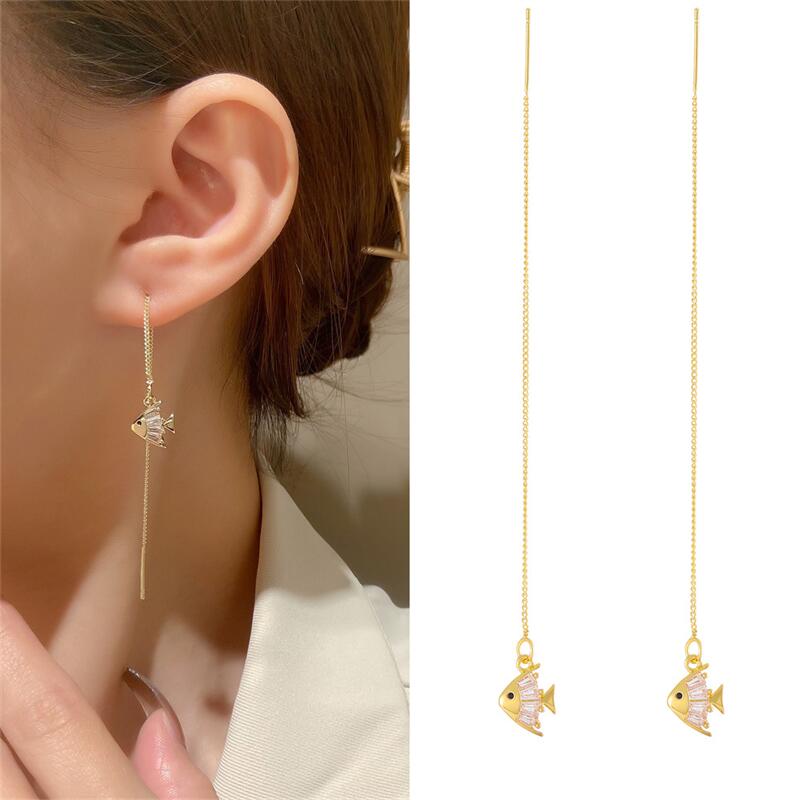 Tropfenohrringe Lang Hängendes Ohr für Frauen Roségoldfarbene Zirkon Kristall Piercing Fadengarn Ohrringe Ohrrad-Zubehör Schmuck
