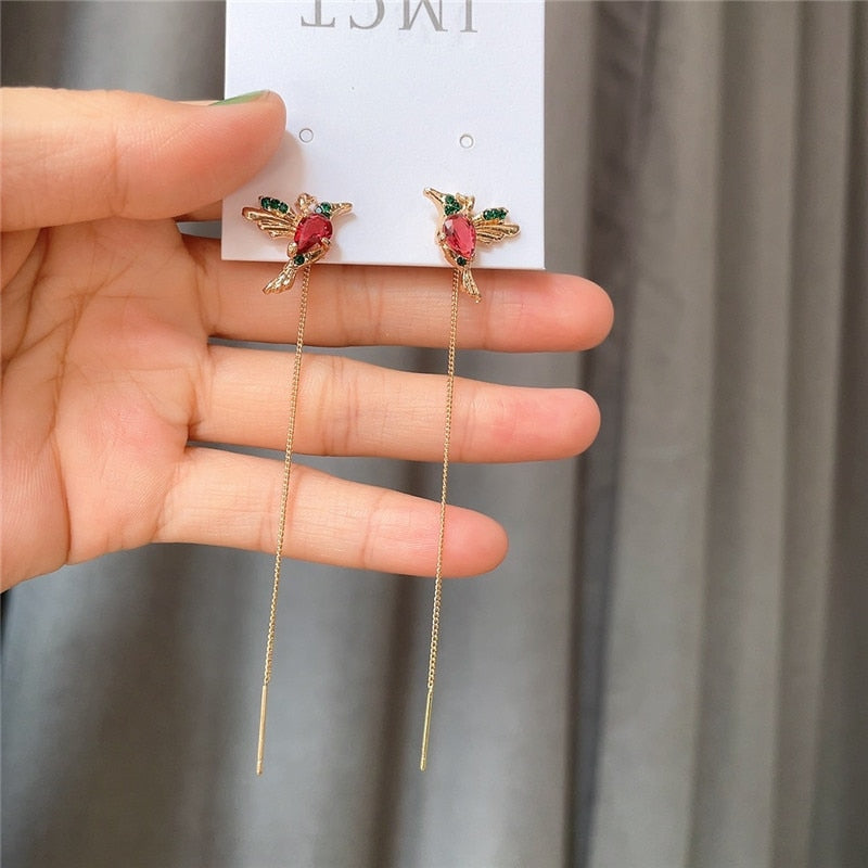 Tropfenohrringe Lang Hängendes Ohr für Frauen Roségoldfarbene Zirkon Kristall Piercing Fadengarn Ohrringe Ohrrad-Zubehör Schmuck