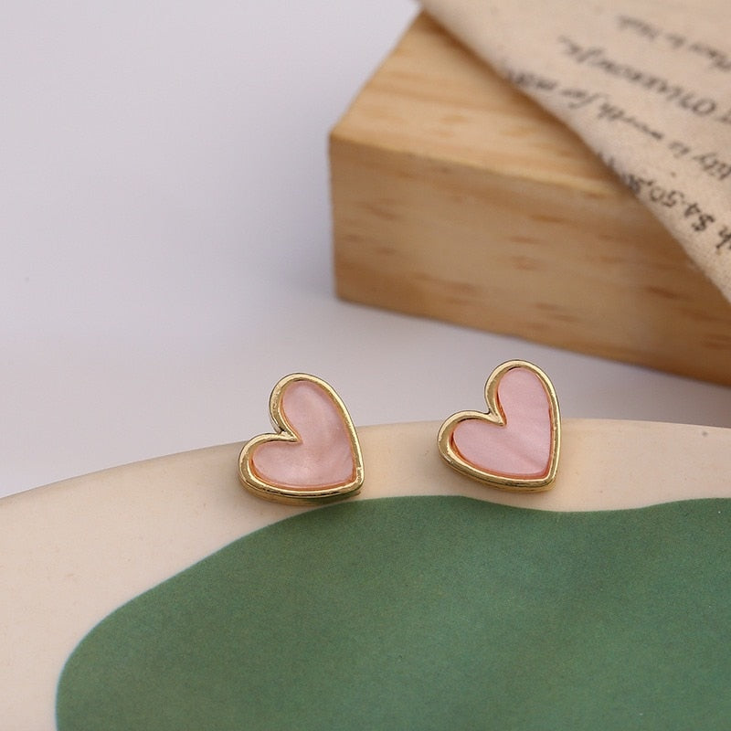 Niedliche Koreanische Ohrringe Herz Bling Zirkon Stein Roségoldfarbene Steckerohrringe für Frauen Mode Schmuck 2024 Neues Geschenk