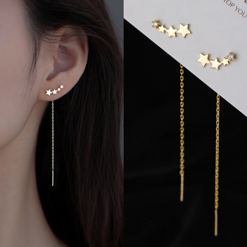 Tropfenohrringe Lang Hängendes Ohr für Frauen Roségoldfarbene Zirkon Kristall Piercing Fadengarn Ohrringe Ohrrad-Zubehör Schmuck