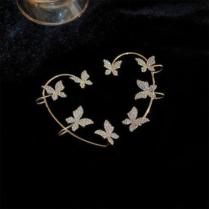 Gold- und Silberfarbene Metall-Schmetterlingsohrclips ohne Piercing für Frauen Funkelnde Zirkon-Ohrmanschette Clip-Ohrringe Hochzeitsschmuck